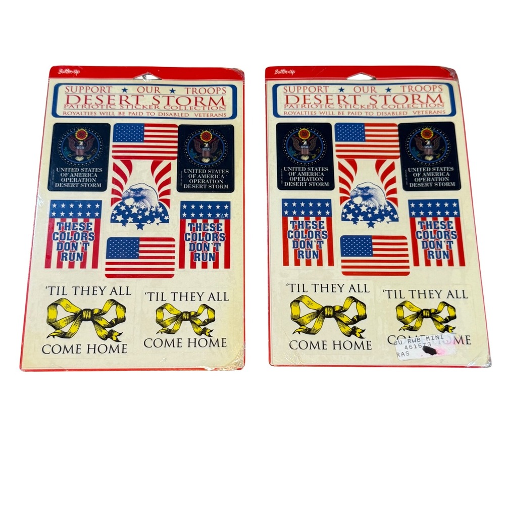 Vintage 1991 Desert Storm Patriotic Sticker Collection Button-Up 2 Sheets USA